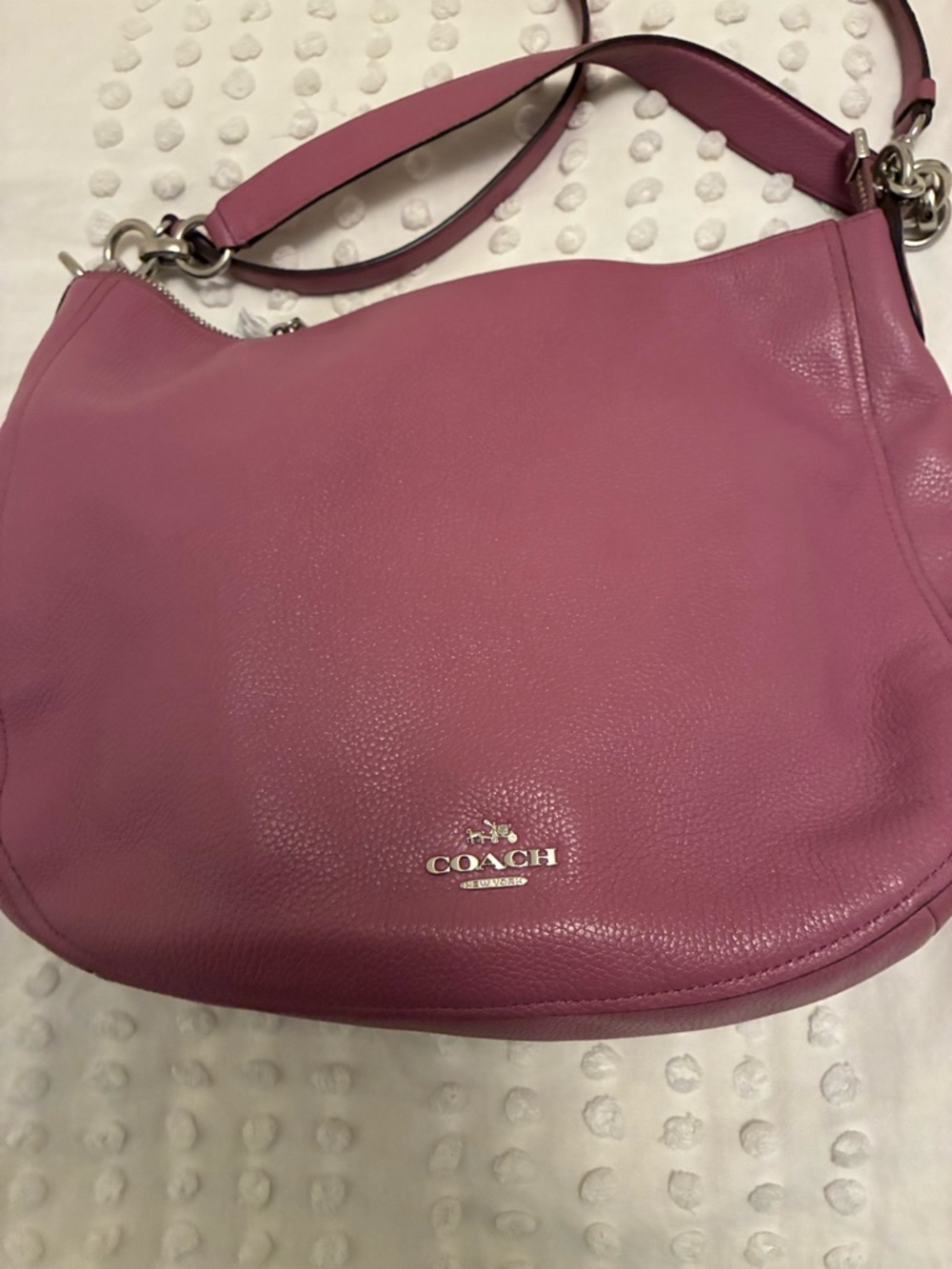 Coach Pink Pebbled Leather Shoulder Bag with Silver Hardware